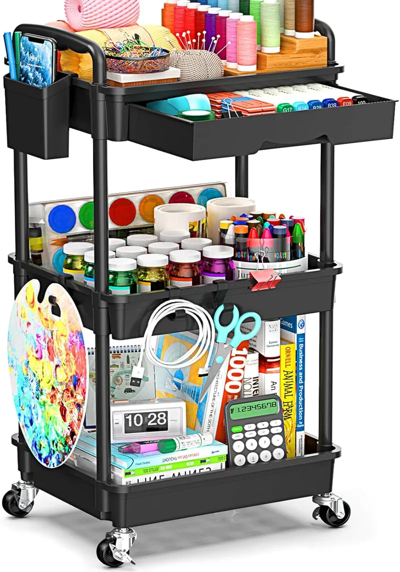 SUNALLY 3 Tier Rolling Cart with Drawer